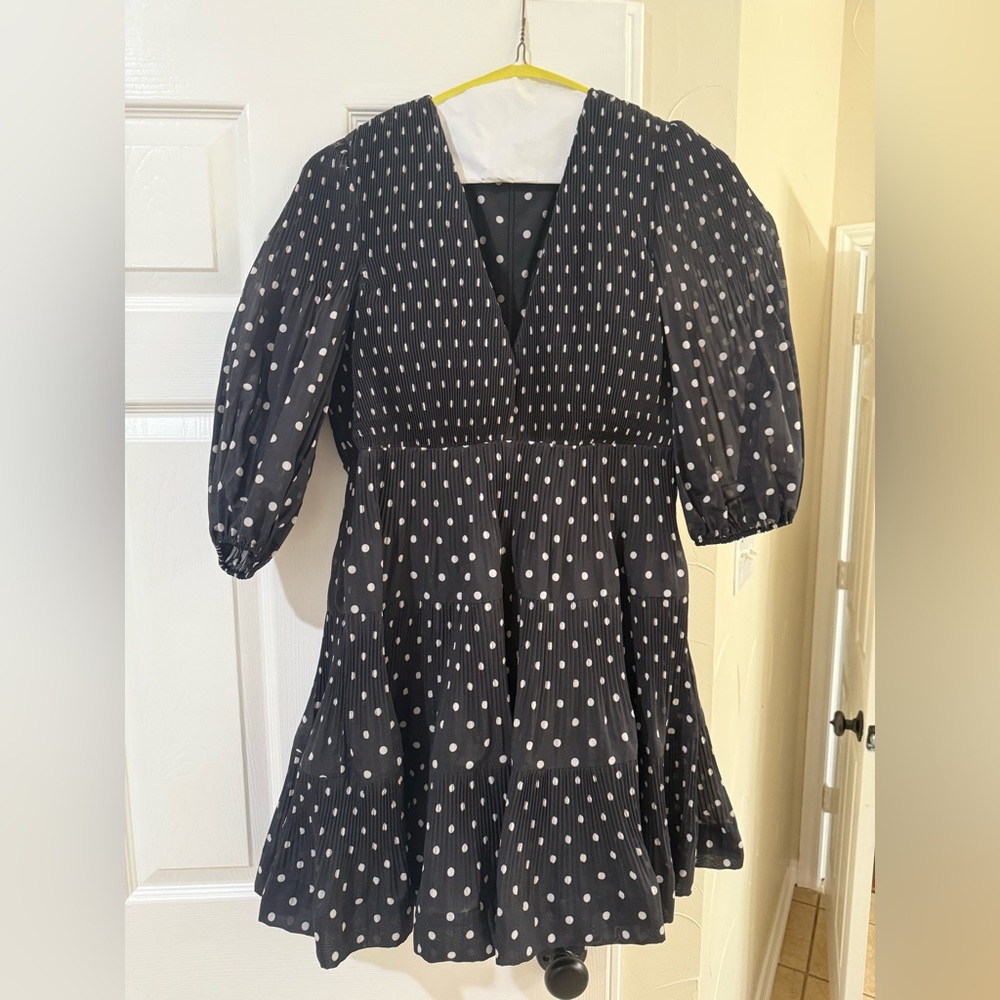 Zimmermann Black and White Polka-Dot Pleated Mini Dress